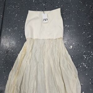 Zara Ivory Pleated Maxi Combination Skirt